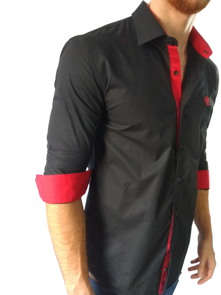 Camisa Social Blusão Oficial Flamengo Preto com Vermelho Hat Trick  Licenciado CSFLA4