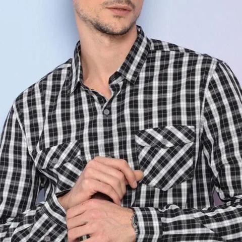 Camisa Slim Fit Xadrez. - Preta & Cinza Claro. - Calvin Klein CM9OC03CL475-0987 - comprar online