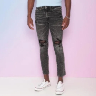 Calça Jeans Cropped Destroyed. - Preta. - American Eagle 4866-BLACK-WASH-SLIM