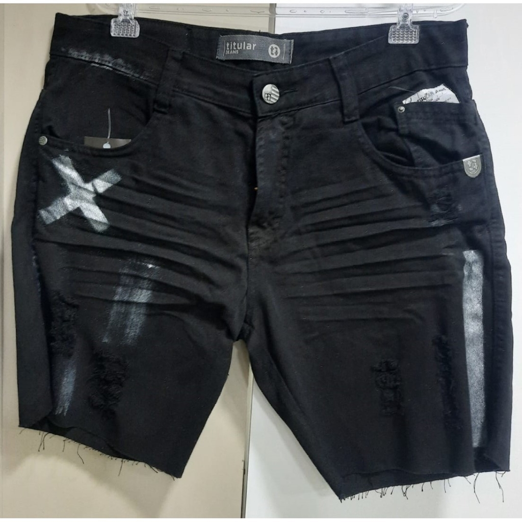 Bermuda Titular Jeans Com Pichações Preto 13066.435