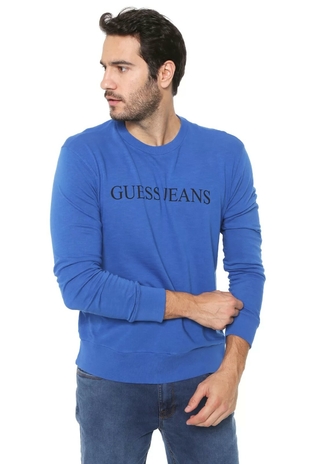 Camiseta Manga-longa em Moletom Guess Basic Azul MB0HOOKP333