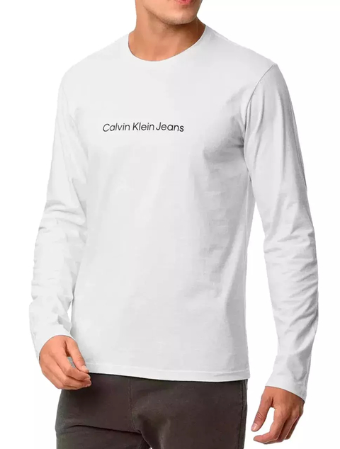 Camisa Calvin Klein Jeans Manga Longa Logo Branca - CKJM110-0900