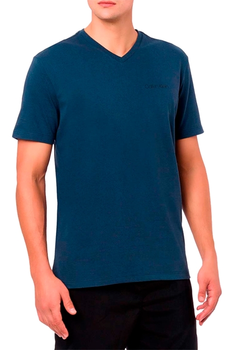 Camiseta Calvin Klein Swimwear Decote V Marinho- CKSWM102-0598