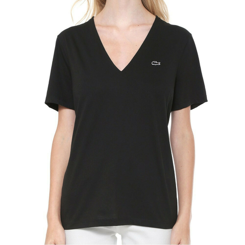 Camisa de Algodão Black Lacoste Decote em V Feminina TF2934-23-031