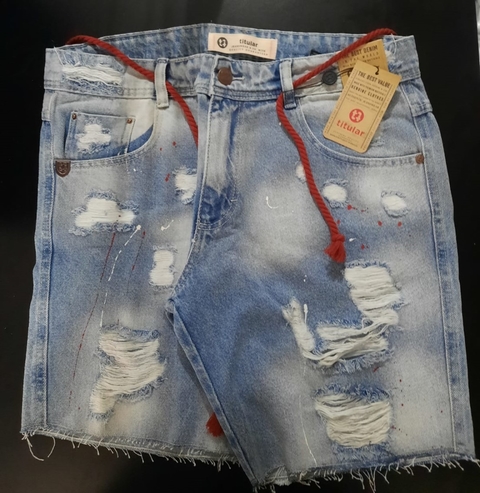 Bermuda Titular Jeans Ripped Com Bordado Azul 12546.111 - comprar online