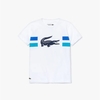 Camiseta Infantil Lacoste Logo & Stripes Branca & Azul TJ3297-21