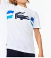 Camiseta Infantil Lacoste Logo & Stripes Branca & Azul TJ3297-21 - comprar online