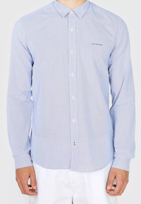 Camisa Calvin Klein Jeans Slim Listrada Azul/Branca - CKJM903-0585 - comprar online