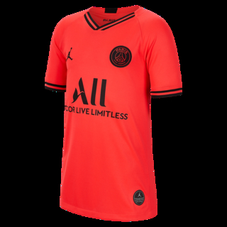 Camisa Jordan Paris SaintGermain juvenil Away 1920 s/n Torcedor Nike - Vermelho + Preto AJ5816-613