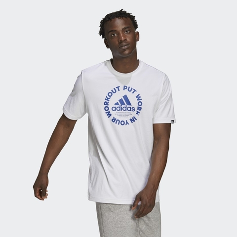 Camiseta Estampada Adidas Primeblue "Put Work in Your Workout" Branca GS6264 na internet