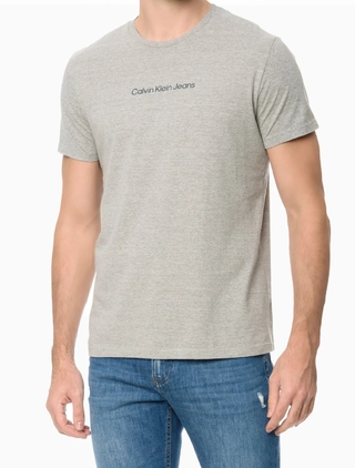 Camiseta masculina Calvin Klein Logo Básico Mescla Gola Careca Cinza CKJM105-0966