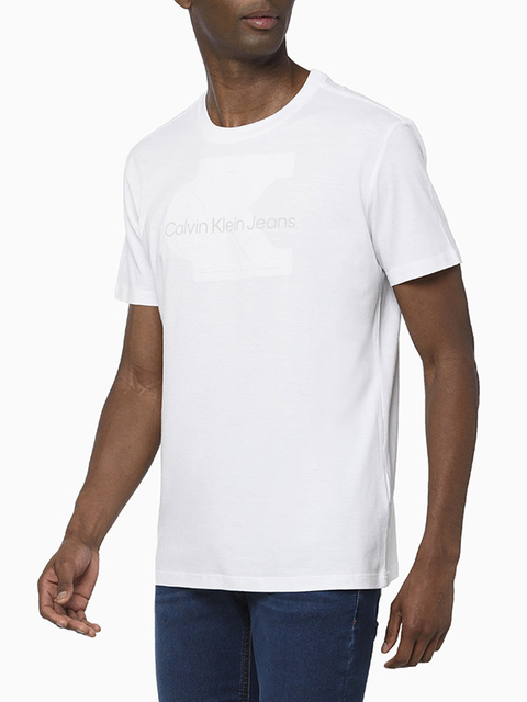 Camisa Calvin Klein Jeans Slim Logo Alto Relevo Branca - CKJM112-0900 na internet