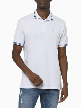 Camisa Polo Calvin Klein Masculina Logo CK Retilínea Branca - CM3OC02PR707-0900