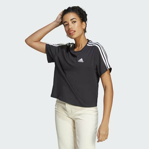 Camiseta Adidas Cropped Malha Simples Essentials 3-Stripes HR4913