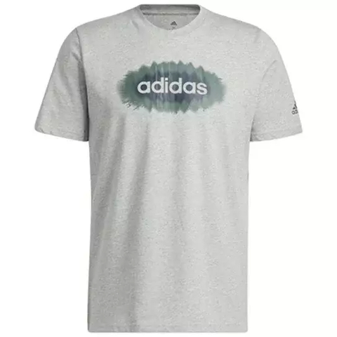 Camiseta Malha Adidas Masculina Linear Algodão Estampada - Cinza+Verde HR5754 na internet