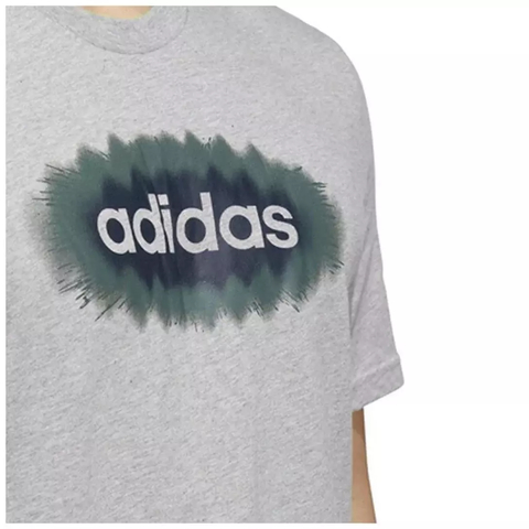 Camiseta Malha Adidas Masculina Linear Algodão Estampada - Cinza+Verde HR5754 - Kevin Sports