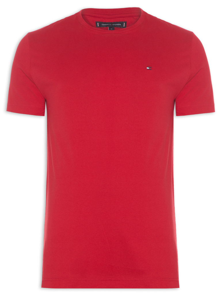 Camiseta Tommy Hilfiger Infantil Vermelha Logo Peito Essential Tee