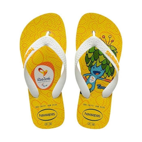 Chinelo Infantil Havaianas Kids Mascotes Tom - Branco e Amarelo 4.135.920-0709