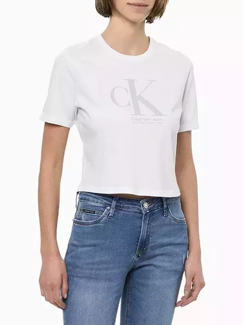 Cropped Calvin Klein Feminina Logo Centralizado CK Gel - Branco CF3PC01BC767-0900