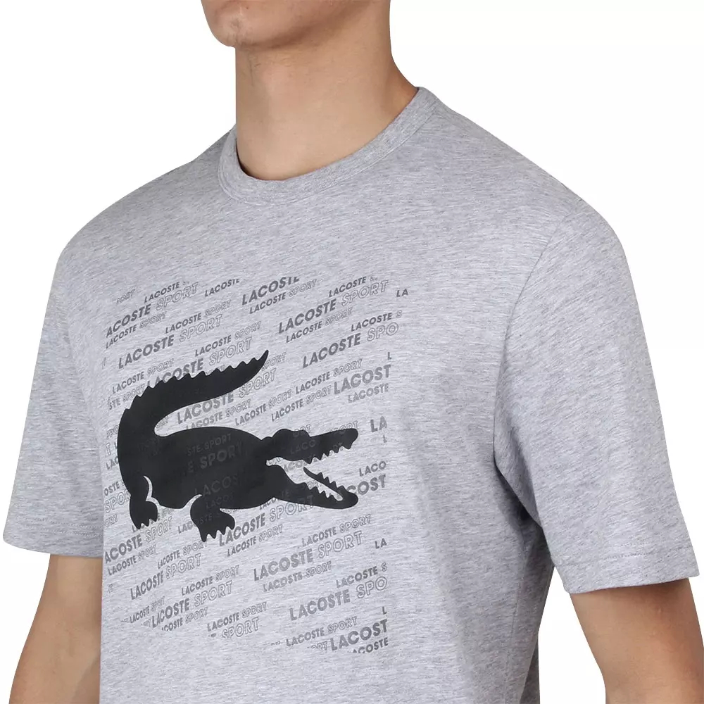 Camiseta Masculina Lacoste SPORT Cinza com Estampa Refletiva de Crocodilo  TH3648-21-Y5J