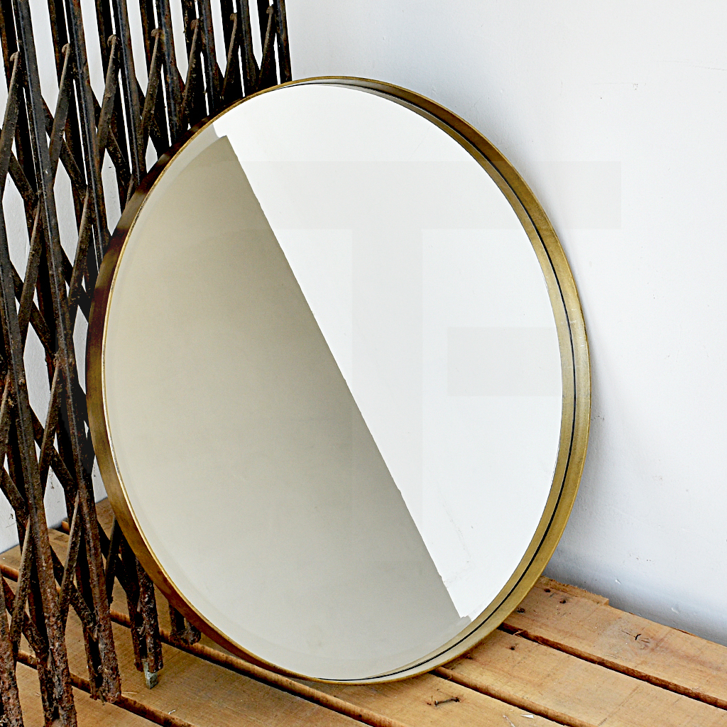 Espejo redondo circular biselado 60cm marco hierro. Para baño