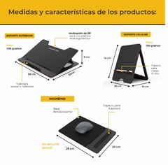 Kit Soporte Notebook 15 + Porta Celular + Mousepad - comprar online
