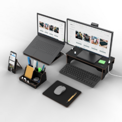 Kit Base eleva monitor, soporte para notebook, organizador, porta celu y mousepad
