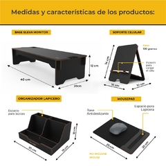 Kit Base eleva monitor, organizador, porta celu y mousepad en internet