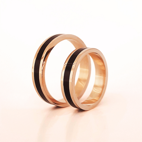 Set alianzas de boda 4mm oro rosa 18k y madera de ebano SETSER