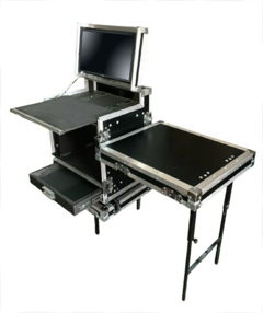 Case rack para monitor + 8u + gaveta e mesa lateral