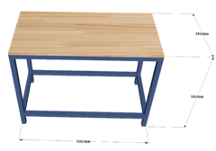 Mesa bancada industrial 120 x 60 x 90cm azul e pinus