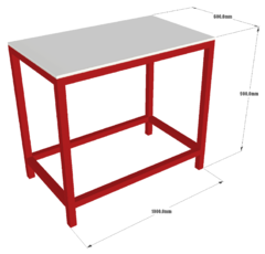 Mesa bancada industrial 100 x 60 x 90cm vermelho e branco