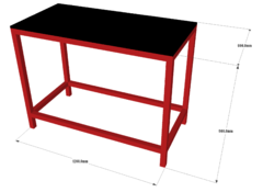 Mesa bancada industrial 120 x 60 x 90cm vermelho e preto