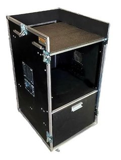 Case Rack, 8u + Mesa + Gaveta. Tampa Que Vira Bancada Preto