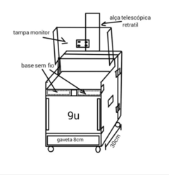 Rack Para Ui24r + 2 Bases + 5u + Gaveta Com Rodas E Alça MLZF