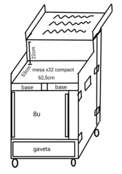Case Rack Para X32 Compact + 2 Bases Sem Fio + 8u + Gaveta MLZ