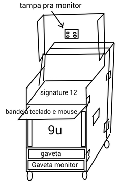 Case rack com tampa monitor + signature12 + bandeja + 9u + 2 gavetas