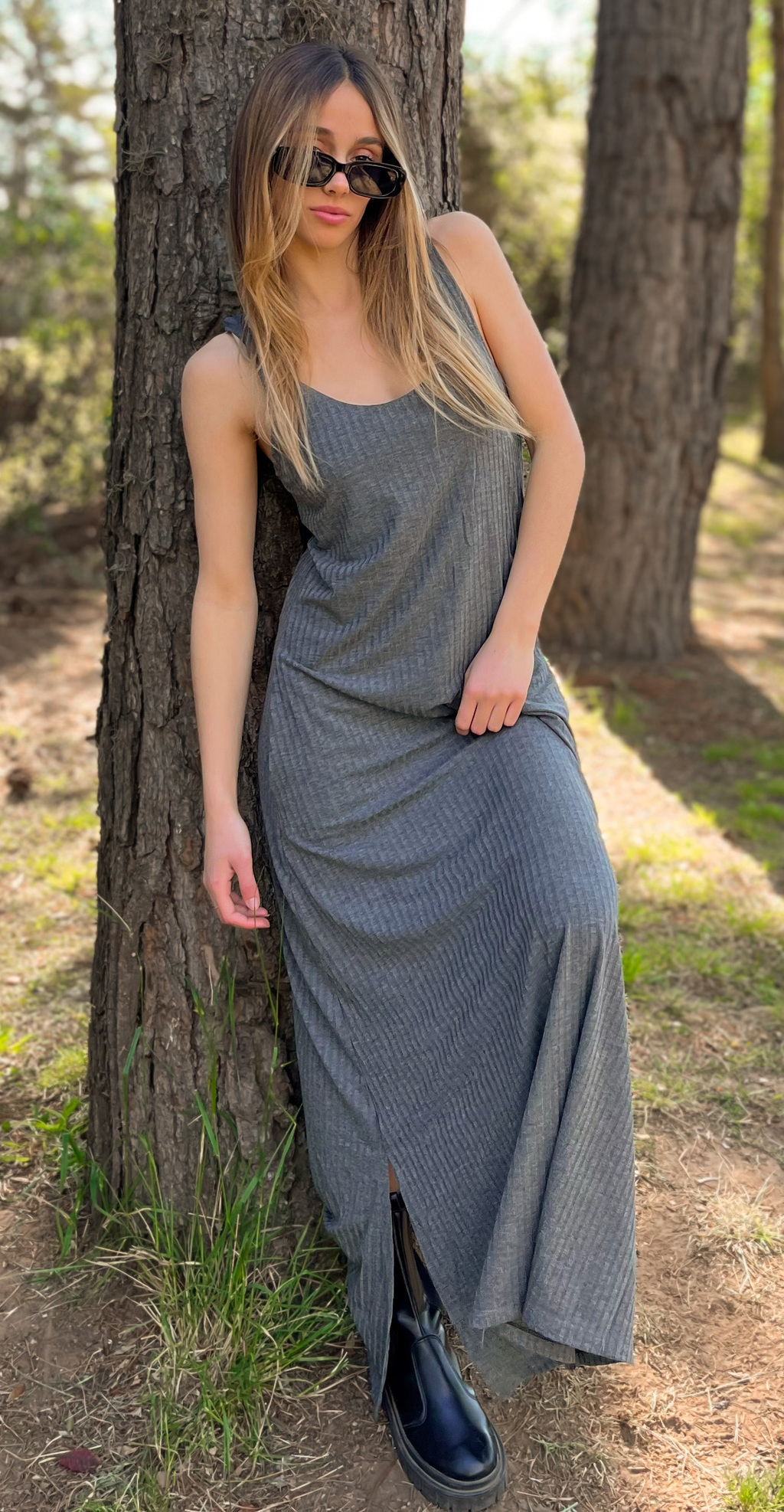 Vestido morley largo gris sale