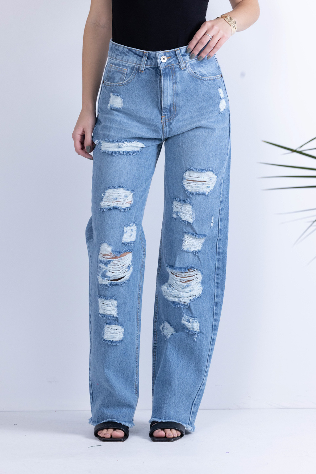 Jean wide leg full roturas