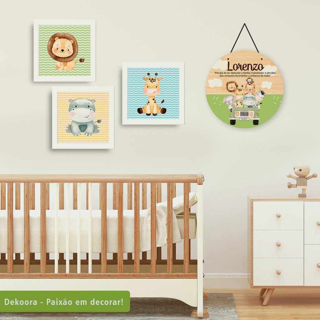 Kit Quadros flamula de Madeira Safari Baby