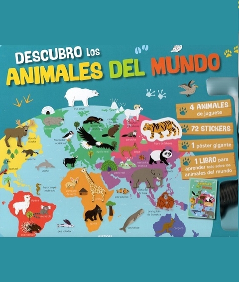 Descubro los animales del mundo (libro + stickers + juguetes + poster)