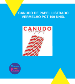 CANUDO DE PAPEL LISTRADO VERMELHO PCT 100 UNID.