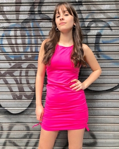 VESTIDO LIPA DOBLE FRUNCE FUCSIA