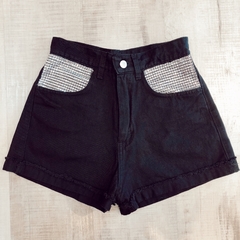 SHORT JEAN JAVI STRASS BOLSILLOS NEGRO (SIN CAMBIO) - tienda online