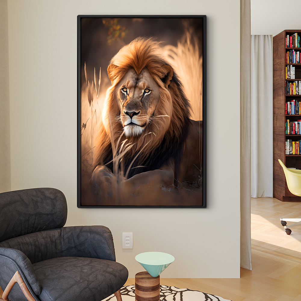 Quadro Decorativo Leão Savana Rei