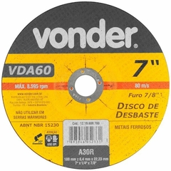 Disco Desbaste 7" 180mm x 6,4 x 22,2 VDA60 Vonder