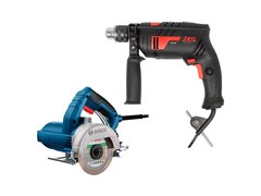 Kit Furadeira Impacto 3/8 10mm 570w + Serra Mármore 1500w