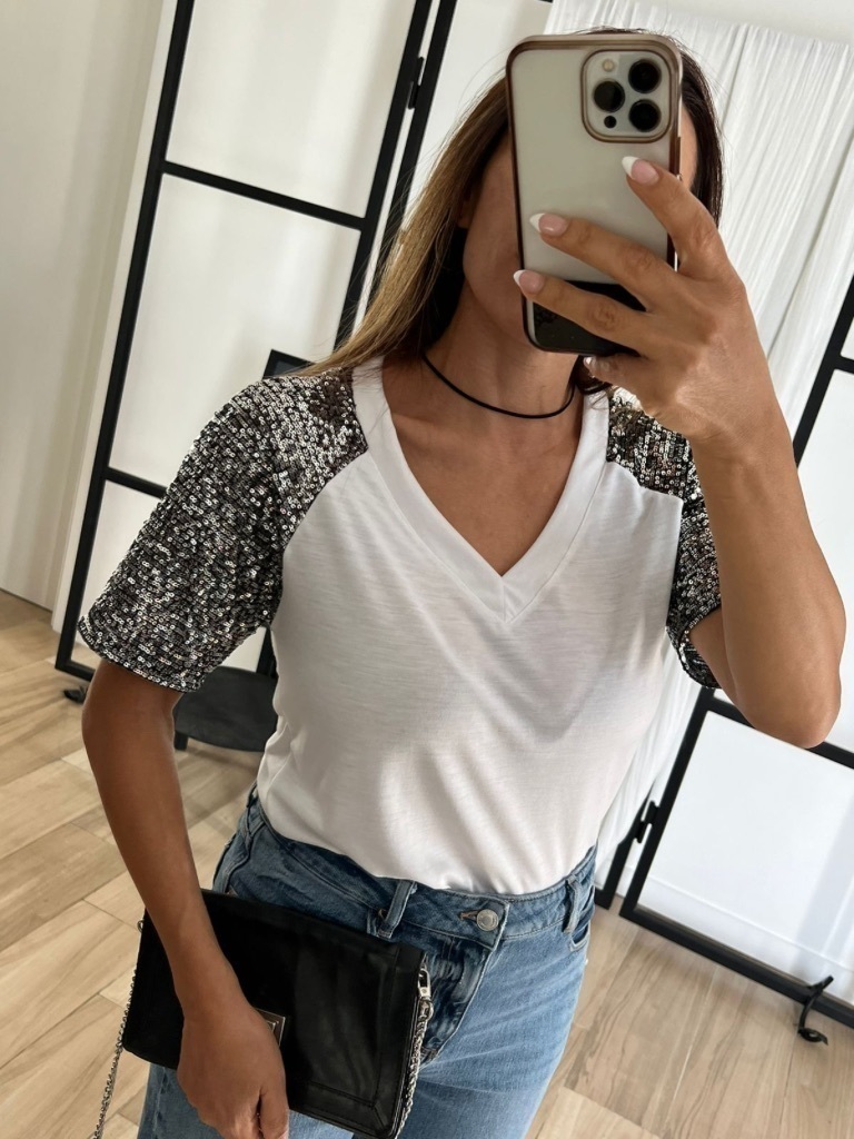 REMERA CUELLO V manga lurex Comprar en pandora