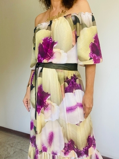 Vestido Cigana Longo Babado Crepe Orquídea Branca - comprar online