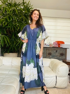 Vestido Kaftan Elastico Crepe Hortencia Cinza - comprar online